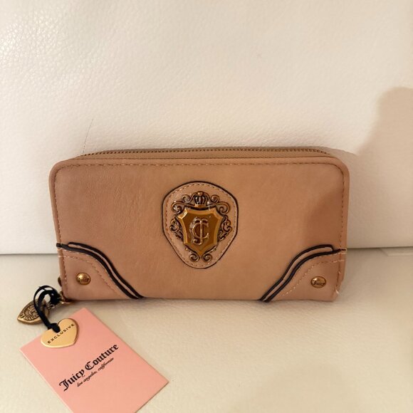 NWT JUICY COUTURE JUICY ROMANCE GUSSET SINGLE ZIP AROUND WALLET BAG PECAN - Picture 1 of 5